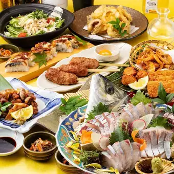 夏宴会【睡蓮(すいれん)】活〆豊後アジ造や親鶏焼、月見つくね串や鰻寿司等《120分飲み放題付》