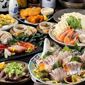 Winter Banquet [Roku]: Freshly caught Bungo horse mackerel sashimi, seafood chanko stew, thick-cut beef tongue, and monkfish (120-minute all-you-can-drink included)