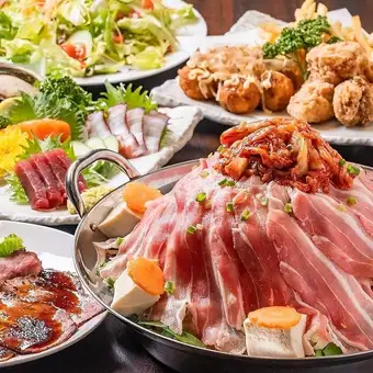 【3H 음료 무제한 포함】회 5종이나 로스트 비프에 치즈 술 칼비 or 냄비를 선택할 수 있는 호화 10품 코스!