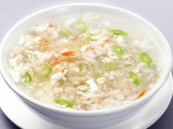 海鮮と豆腐のとろみスープ/蟹身入りコーンスープ