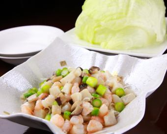 海鮮のレタス包み/季節野菜と海鮮３種の炒め物/季節野菜と貝柱の炒め物