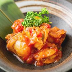 Sanriku scallops simmered in tomato sauce