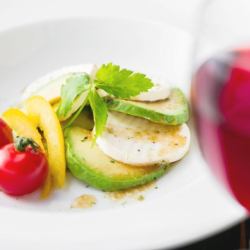 Avocado and mozzarella cheese with wasabi