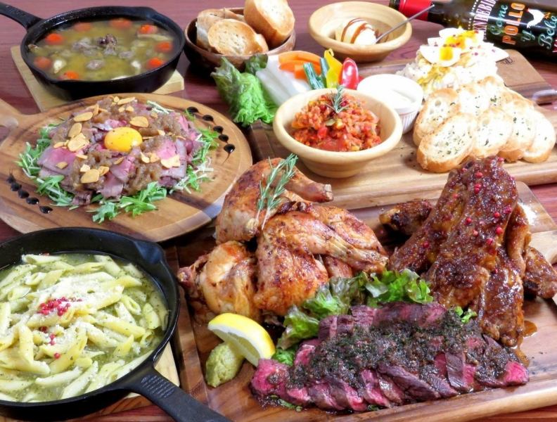 【肉宴会Plan Part3】ビア缶チキン等5種肉盛付8品[2H飲放付]　6000円