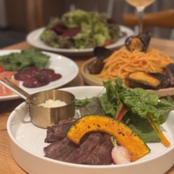 【飲み放題付き】大人の贅沢忘年会　ステーキ＆アヒージョも Middleミドルコース 全８品