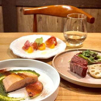 【2名から6名様】お一人ずつ楽しめる　お肉もお魚もついた春のWメインコース　飲み放題付