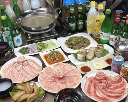 3/1~【생맥주 포함】한국 샤브샤브와 해물 코스 ★무제한 뷔페 포함 6000엔 부가세 포함