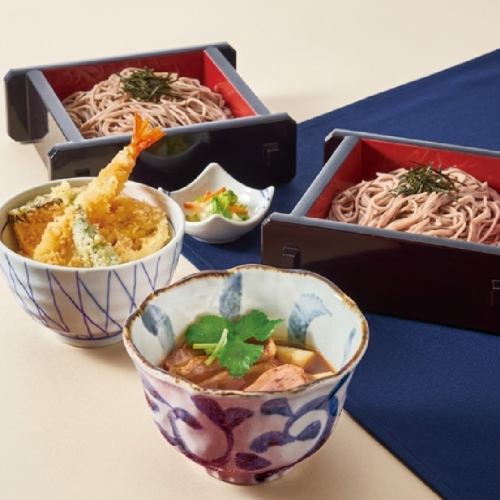≪Duck≫ Duck soup zaru soba (two-tiered) and tempura mini rice bowl set
