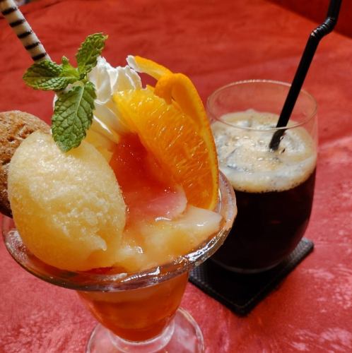 白桃とオレンジのトロピカルパフェ ドリンクセット