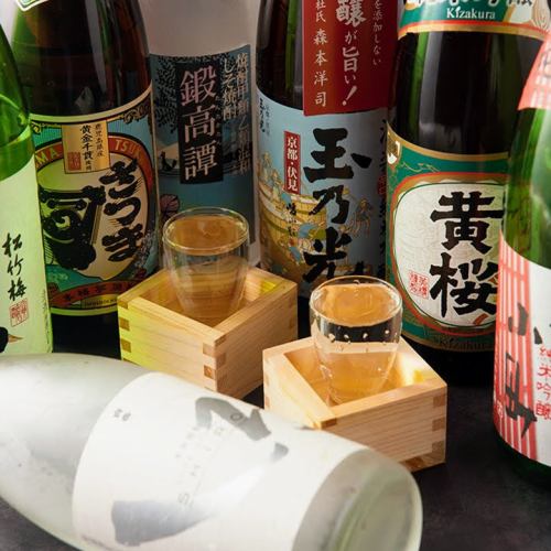 A wide selection of carefully selected local sake and shochu