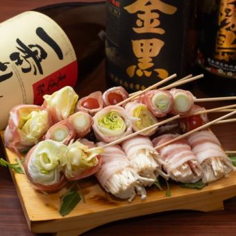 個室有●120分飲み放題付全9品暁コース3980円→2980円●焼き鳥・野菜巻き・唐揚げ等