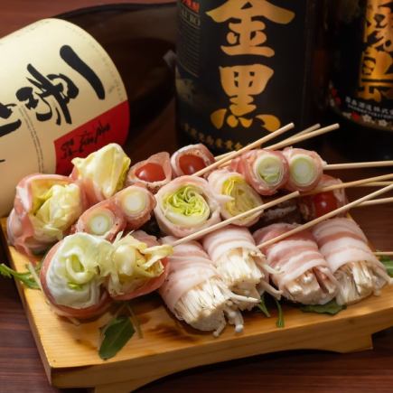 個室有●120分飲み放題付全9品暁コース3980円→2980円●焼き鳥・野菜巻き・唐揚げ等