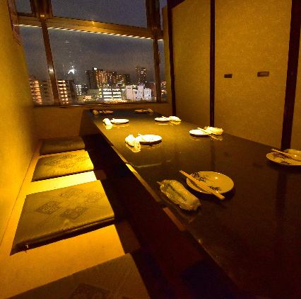 Banquet seating with a night view