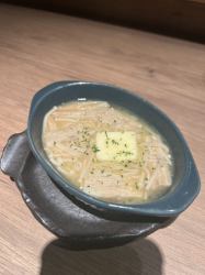 Enoki mushrooms with butter and ponzu sauce