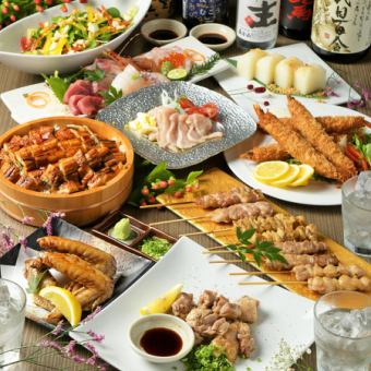 豪華名古屋套餐 ★5,000日元，附炸蝦、炭烤交趾雞等無限暢飲。