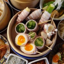 京風つけつゆで頂く野菜巻き蒸し1本～注文OK！