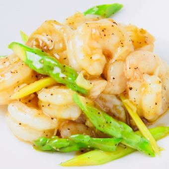Stir-fried Natural Shrimp and Seasonal Vegetables with Salt / Deep-fried Angel Shrimp (4 pieces)