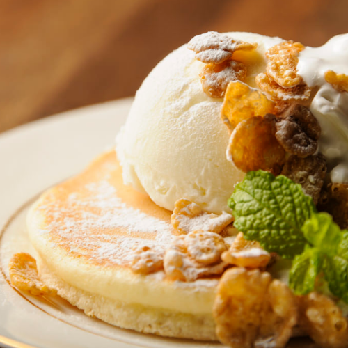 パンケーキとアイスのメープル掛け