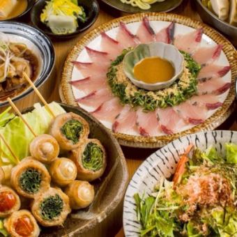 ●月～木限定●2時間飲放付●自慢のごまカンパチや博多名物もつ鍋♪全12品4000⇒3500円