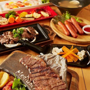 [仅限食物]略显奢华的[肉吧3500日元套餐]包括沙朗牛排