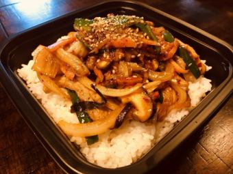 Homemade pork kimchi bowl