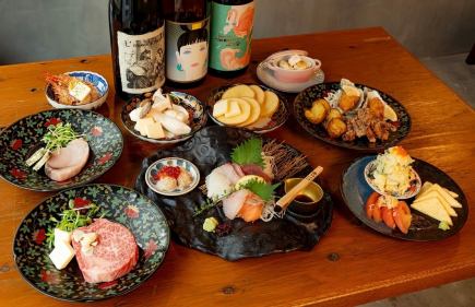 和牛サーロイン×刺身5点盛りの贅沢鉄板コース《全7品＋飲み放題付き》
