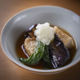 水茄子と自家製ゴマ豆腐の揚げ出し