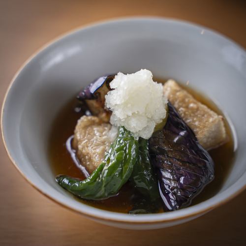 水茄子と自家製ゴマ豆腐の揚げ出し