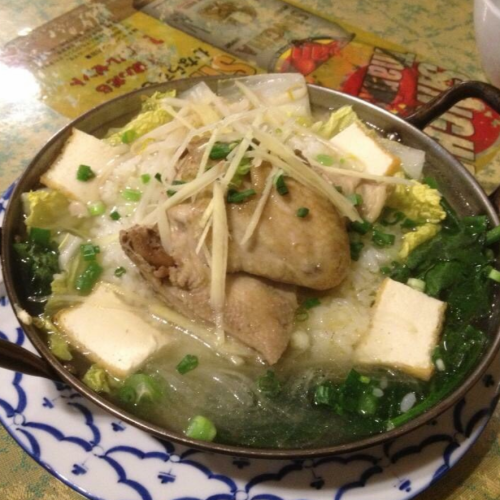 Hot pot lunch with young chicken and plenty of vegetables