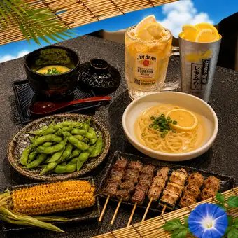 【夏の爽快コース 】枝豆、鶏トマトカルパッチョ、牛カルビ串など+2時間飲み放題 6000円（税込）