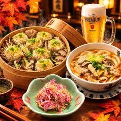 【秋の味覚コース 】秋香るきのこ蒸し焼売、牛カルビ串など+2時間飲み放題 6000円（税込）