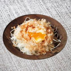 Runny egg and onion slices