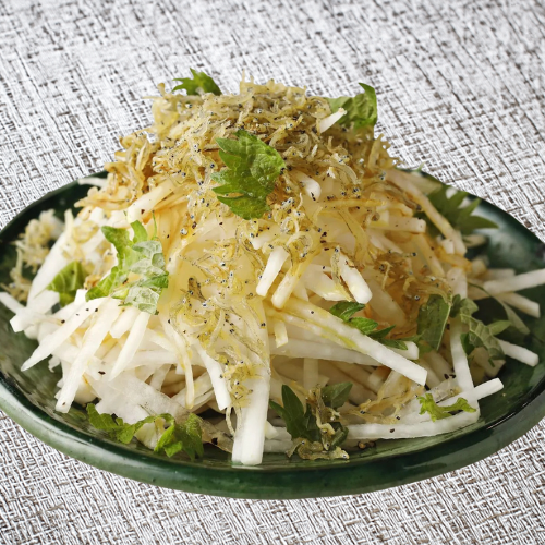 Radish and small sardine salad with green shiso