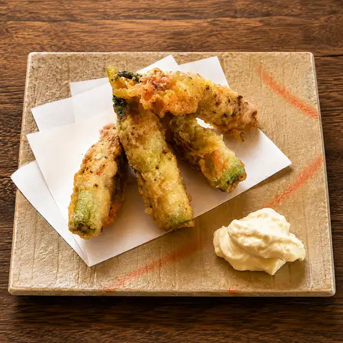 Okra wrapped in pork tempura