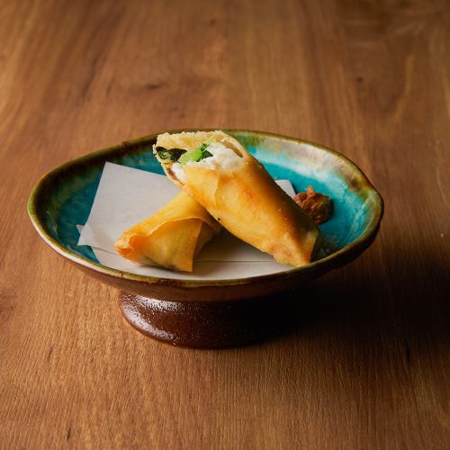 真鯛ときゅうりの春巻き 肝醤油