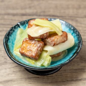 Deep-fried tofu dressed in vinegared miso sauce