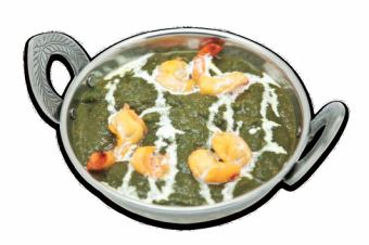 Spinach and shrimp curry / Sag Prawn Curry