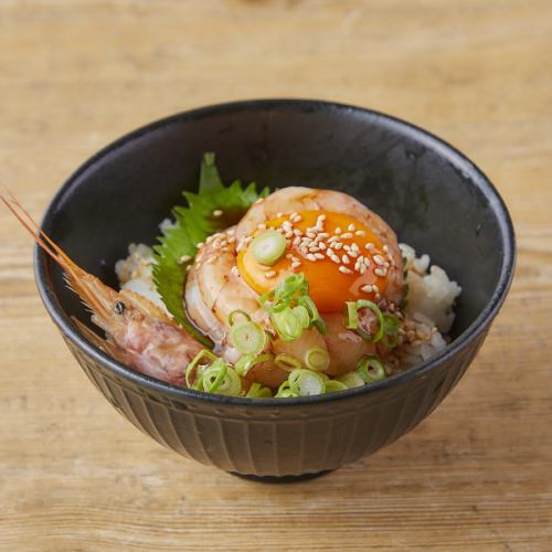 Raw shrimp yukke rice bowl