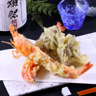 大海老と舞茸の天ぷら 山葵塩