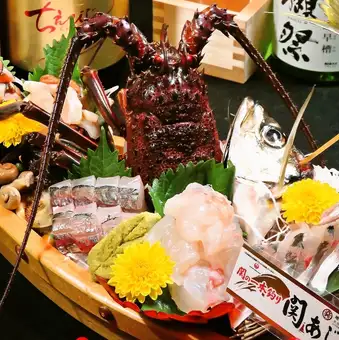 11/24~【虎 -TORA-】焼き蟹・伊勢海老&関アジの姿造里・黒毛和牛ステーキ他、10品+飲放付