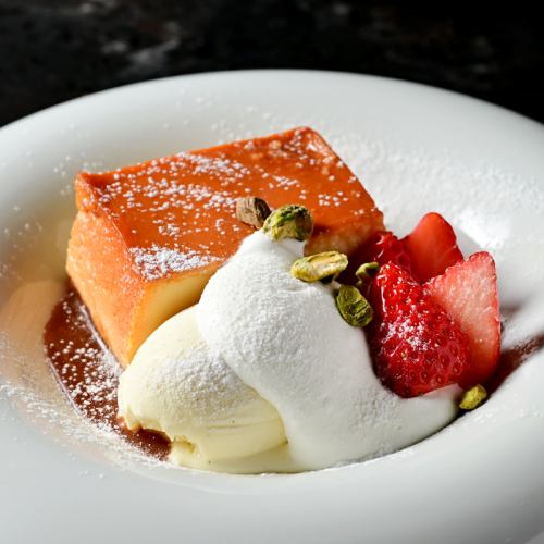 Rich Italian pudding ~ vanilla ice cream and seasonal fruits ~