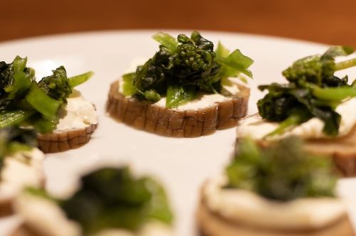 Smoked daikon radish and pickled wasabi leaves