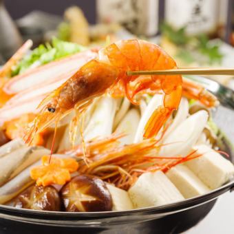 〈全9品〉2.5時間飲み放題付き【特選コース】牛ロースステーキ・大海老の海鮮寄せ鍋5000円⇒