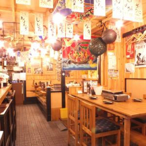 Please enjoy the fresh seafood inside the vibrant restaurant!