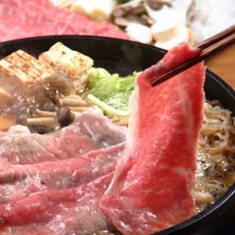 [Specially Selected Wagyu Beef] Japanese Black Beef Sukiyaki Pot, 3 Assorted Sashimi, Duck Dashi Udon, etc.! 8 dishes in total, 2 hours all-you-can-drink included, 5,500 yen