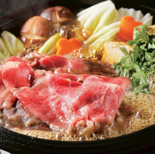 【すき焼きメニュー】創業100年五日市醤油とコラボのこだわり割下◆黒毛和牛A4モモ3,200円(税込)~