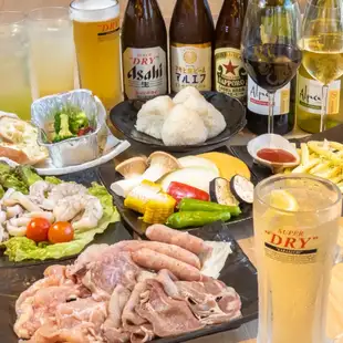 ★ビアテラス★【お手軽コース】BBQ盛合せ・アヒージョ・焼おにぎり/11品/2H飲放付/5000円(税込)