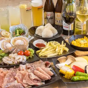 ★ 비아 테라스 ★ 【강추 코스】 호화 BBQ 모듬 · 호화 해물 모듬 / 12 품 / 2H 음료 포함 / 6000 엔 (세금 포함)
