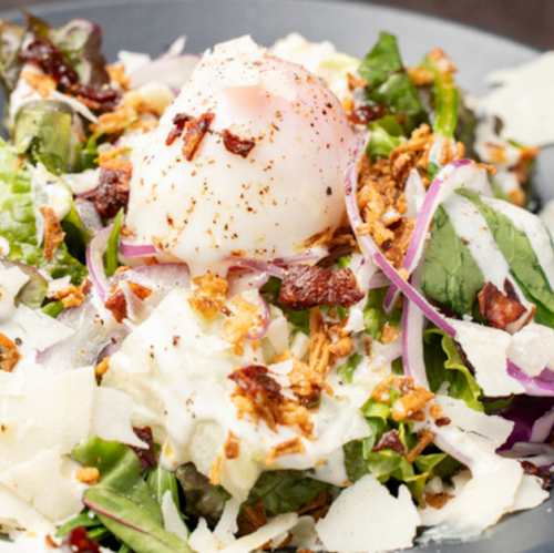 Caesar salad with soft-boiled egg