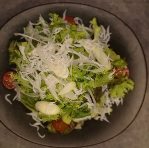 Boiled whitebait and wasabi greens salad